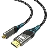 Micro HDMI auf HDMI Kabel 2M,4K@60HZ 3D 1080P Typ D Auf A Adapterkabel Unterstützt Ethernet,3D,HDR und ARC,Micro HDMI to HDMI kompatibel mit Raspberry Pi 5/4,Kameras A6300 A6400,Hero,Yoga,ODROID usw