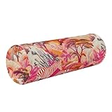 Dekoratives Nackenrollkissen mit Bezug, Zylinderkissen, Zylinderbezug, runder Nackenrollenbezug mit Reißverschluss, Motiv: Dschungeltiere, hellrosa, beige, cremefarben