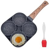 Yesland 4-Tassen-Bratpfanne, 34,2 x 17,8cm mit Bonus Ölbürste, Antihaft-Beschichtet, Pochierte Eier Maifan-Pfann, Kuchenpfanne mit Steinbeschichtung für Spiegelei, Burger, Omelett, Outdoor Camping