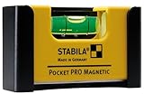 STABILA Mini-Wasserwaage Pocket PRO Magnetic mit Gürtel-Clip, 7 cm, starker Seltenerd-Magnet, 1 Horizontal-Libelle, Made in Germany, Gelb, 15 x 8 x 20 cm