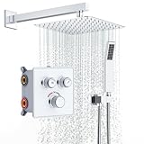 Rainsworth Duschsystem Unterputz mit Thermostat 38℃ Chrom, Einstellbarer Wasserdurchfluss, Unterputz Duscharmatur Set mit 25 * 25cm Regendusche, Duschset mit Handbrause
