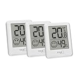 TFA Dostmann Digitales Mini Luftfeuchtigkeitsmesser Innen 3er Set, 30.5060.02.03, Raumthermometer, Hygrometer, Feuchtigkeit und Temperatur messen, zur Raumklimakontrolle, inkl Batterie, weiß