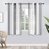 MRTREES Voile Gardinen Kurz Vorhang Halbtransparent Streifen Stores Schals mit Ösenschal Moderner Wohnstil Weiß+Grau 122×140cm (H×B) für Dekoration Kinderzimmer Wohnzimmer Schlafzimmer 2er-Set