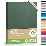 leevitex® Spannbettlaken 90x200cm - 100x200cm | Spannbetttuch Bettlaken | 100% Jersey Baumwolle | Matratzenhöhe bis 25 cm | Öko-tex | Dunkelgrün/Tannengrün