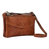 STILORD 'Merle' 3-in-1 Umhängetasche Handtasche Handgelenktasche Leder Elegante Damen Ledertasche mit abnehmbarem Schultergurt und Handschlaufe Echtleder, Farbe:porto - cognac