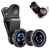 3 in 1 Handy Objektiv Set, Clip-On Kamera-Adapter für Smartphones - Fischaugenobjektiv (180° Fisheye Linse) + Weitwinkel (0,67x Wide) + Makroobjektiv (10x) - für alle Handys geeignet (Schwarz)