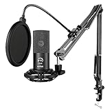 FIFINE Streaming Mikrofon PC mit Arm, USB Mikrofon PS4 PS5 MAC, Popfilter, Shock Mount, für Gaming Podcast Studio
