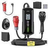 Mobile Wallbox 11kW Typ 2 Ladekabel - 7m|6-16A|3-phasig EV Ladegerät Wasserdicht mit Einstellbarer Ladeleistung, Einstellung Startzeit, CEE 16A auf Typ 2 Ladekabel, für Allen EVs(IEC 62196-2) & PHEVS