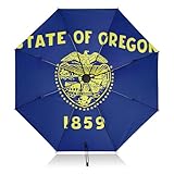 Oregon Regenschirm mit Staatsflagge, faltbar, kompakt, schwarz, sonnenreflektierender Regenschirm, LSF 50, automatische persönliche Regenschirme mit Abdeckung für Sonne und Regen
