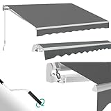 UNIONLINE Gelenkarmmarkise 300 x 250cm, Einziehbare Markise Sonnenschutz Winkel Einstellung(40-90°), Aluminiumrahmen-Höhenverstellbare Sonnenmarkise mit manueller Handkurbel für Balkon, Grau