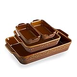 Sweejar Home Casserole Dishes for Oven, Ceramic Bakeware Set of 4, Rectangular Baking Dish with Handles, Lasagna Pans for Cooking, Gratin, Roasting, Banquet and Daily Use(Kiln-Change Brown)