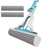 SLDAGe Nass Trockenmopps für den Haushalt Selbstauswringende,Bodenwischer mit Teleskopstange und Flachen Super Saugfähig Schwammköpfen,Wischmopp Set mit Eimer Verwendet Verwendet für Böden,A,28X137CM