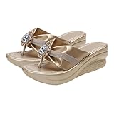 Gatuida Damen Sandalen Sommer Strandschuhe mit Funkelnden Strasssteinen Leichte Plateau Slides für Strand Pool und Party Bequeme Modische Zehentrenner für Frauen Goldfarben