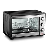 Koliber SUPERMAX X 2000W Mini Backofen 25L Umluft Drehspieß Pizzaofen Tischbackofen Edelstahl 1600W Ober Unterhitze Timer Innenbeleuchtung Kompaktbackofen Schwarz