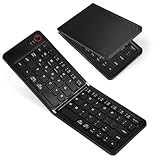 Aolso Faltbare Tastatur Klappbar, Wiederaufladbare kabellose Mini-Tastatur für iOS, Android, Windows, QWERTZ, tragbare Mini Funktastatur im Taschenformat für iPad, Smartphone, PC und Laptop-Schwarz