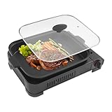 2in1 Gas Campingkocher, Barbecue Butan Griller, mit Grillplatte Piezo-Zündung, Tragbarer Tischgrill, Kassettengrill, für Outdoor, Camping und BBQ, Glasdeckel, Grillpfanne Transportkoffer