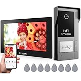 TMEZON WLAN IP Video Türsprechanlage 2 Draht,1080P Türsprechanlage mit Kamera,7''IP Touchscreen,Bewegungserkennung des Menschen,APP/Swipe Card Unlock,Aufnahme und Wiedergabe,1 Familie