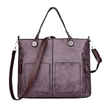 Dunkeles Leder Messenger Bag Damen Vintage Leder Schultertasche Große Kapazität Tote Taschen Frauen Crossbody Bag Multi Pocket Shoulder Handtasche, violett, Einheitsgröße