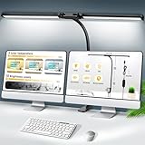 ICARE Doppelkopf Schreibtischlampe LED Dimmbar, Schreibtischlampe klemmbar für Homeoffice, Tageslichtlampe Schreibtisch Lampe, Augenschutz Schwanenhals Büro Tischlampe, Monitor Lampe, Architektenlampe