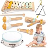 Fortand Musikinstrumente für Kinder, Musik Holzspielzeug ab 3 Jahre Kinderspielzeug Trommel Maracas Triangel Xylophon für Kinder Montessori Spielzeug Holz Percussion Set für Musikalische Früherziehung