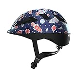 ABUS Kinderhelm Smooty 2.0 - Robuster Fahrradhelm für Kleinkinder im Beifahrersitz - für Mädchen und Jungen - Blau mit Raktenmuster, M (49-55cm)