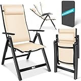 KESSER® Gartenstuhl Hochlehner mit Armlehnen Aluminium Klappstuhl mit Kopfkissen & Abdeckung Campingstuhl 7-Fach Verstellbar Rückenlehne Atmungsaktiv & Wetterfest Klappbar & Anti-Rutsch Beige