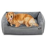 Feandrea Hundebett, Hundekissen in Leinenoptik, Hundekorb, erhöhte Ränder, rutschfeste Unterseite, Bezug abnehmbar waschbar, XL, für große Hunde, 110 x 75 x 27 cm, hellgrau PGW12GG