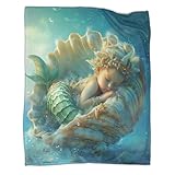 kaiyun Muschel Decke Haushaltsgebrauch Wildcampen 3D Arielle, die Meerjungfrau Plüsch Bettdecke Erwachsener Bett Überwürfe 70x80inch(180x200cm)