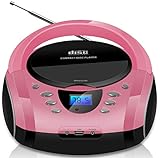 Tragbare Boombox | CD/CD-R | USB | FM Radio | AUX-In | Kopfhöreranschluss | CD-Player | Kinder Radio | Boombox | CD-Radio | Stereoanlage | Kompaktanlage (Pretty Pink)