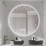 CuNtoHHH An der Wand montierter Badezimmerspiegel, dimmbarer beleuchteter Spiegel, LED-beleuchteter Badezimmerspiegel, dimmbarer runder Badezimmerspiegel mit klarer reflektierender Spiegeloberfläche,