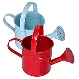 WEKADRIN 2 Stück Gießkanne aus Robustem Eisen mit Langem Ausguss Große Kapazität Stabiler Stand für Zimmerpflanzen und Garten Praktische Blumengießkanne in Rot und Hellblau