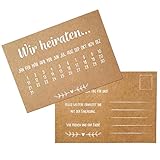Partycards Hochzeitseinladungen 'Wir heiraten' echtes Kraftpapier mit weißem Druck 60 Karten DIN A6 Einladungskarten Hochzeit 'Save the Date'