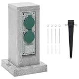 vidaXL Außensteckdose 4-fach, Steckdosensäule mit 4 Steckdosen Erdspieß, Gartensteckdose mit Klappdeckeln, Energiesäule, Schwarz Grün PP