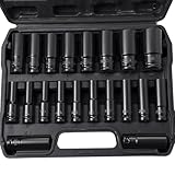 Putentfun 20tlg Schlagschrauber Nüsse Set,Schlagschraubereinsatz Satz 1/2 zoll,8-32mm Sechskant Kraft Nuss,Kraft Steckschlüsselsatz, mit Stecknuss Adapter und Werkzeugkasten