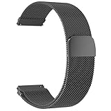 BaiJ Edelstahlarmband für Uhr, Mesh Gewebe Metall Edelstahl Uhrenarmbänder mit Magnetverschluss Schnellspanner Armband Ersatzarmband Kompatibel Smart Watch fur Herren und Damen, 22mm Schwarz