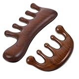 HAMPPLIES 2 Stück Natürliches Sandelholz Kopfhautmassagegerät Zinken gua Sha Kamm und Breitzinkigem Holzkamm Sanfte Kopfhautstimulation und Entwirrende Haarpflege für Frauen und bei