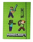 Stabile Kinder Box Sammelbox Heftbox Heftmappe Sammelmappe für Schulranzen Dossier Ordner mit Gummizug Gummiband und Innenklappen DIN A4 (Minecraft grün)