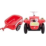 Big-Bobby-Car Trailer Rot - Bobby-Car Anhänger für drinnen und draußen, für das Big-Bobby-Car & Nummernschild - Namensschild für das Rutschfahrzeug, Inklusive Führerschein für die kleinen Fahrer