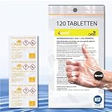 LevinQ Trinkwasseraufbereitung [120Stk] *NSFgeprüft* 100% keimfreies Trinkwasser 1 Ltr/Tablette +Handschuhe PE | Wasserentkeimungstabletten fur Krisenvorsorge Outdoor, Notfall, Camping, Reiseapotheke