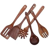 VALICLUD Holz Küchenutensilien Set Hitzebeständig mit Kochlöffel Pfannenwender Salatgabel und Nudellöffel Kratzfest Geruchshemmend Schonend für Antihaft-pfannen Vielseitig für Kochen und