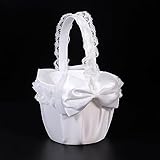 Weiß Blumenkorb Blumenmädchen Streukorb，Streukörbchen Hochzeit mit Schleife， Körbchen Blumenkinder Klumenmädchen Korb für Hochzeit