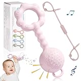 Babyspielzeug 0-6 monate - Tikplus Montessori Baby Rassel und Beißring Baby, BPA-frei Silikon Greifling Baby Sensorik Feinmotorik Spielzeug, Zahnungshilfe für 3+ Monate Junge, Mädchen (Rosa)