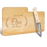 Geschenke für Opa Geschenk, Brotzeitbrett Holz mit Gravur “Bester Opa der Welt” & Messer, Vatertagsgeschenk für Opa, Frühstücksbrettchen Holz Schneidebrett Jausenbrett Geburtstagsgeschenk für Opa