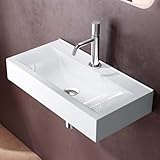 doporro Waschbecken Aufsatzwaschbecken Hängewaschbecken 60cm aus Keramik in weiß inkl. Nano-Versiegelung/Abperl-Effekt