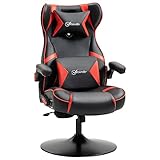 Vinsetto Gaming Stuhl mit Wippen- und Schkelfunktion, ergonomischer Computerstuhl, höhenverstellbar, drehbar Schreibtischstuhl mit Lautsprecher, bis 120 kg belastbar, Schwarz+Rot