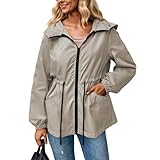 Windbreaker Damen, Übergangsjacke Damen Atmungsaktiv Mit Kapuze Zip Und Taschen Softshelljacke Herbst Winterjacke Leicht Regenjacke, Windjacke Sport Kapuzenjacke Lauf Regenmantel Basic Fahrradjacke