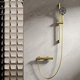 Xiaoxu Badewannenarmatur mit Duschset, rund, 4 Modi (Warm und Kalt), Messing, Wandmontage, Grau