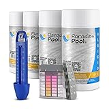 Paradies Pool Wasserpflege-Set, 6-teilig, Chlor Granulat, Algenschutz, pH Plus Minus, Pool-Reinigungsset inkl. Thermometer & Wassertestgerät