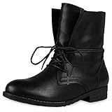 VAN HILL Damen Stiefeletten Schnürstiefeletten Leder-Optik Schuhe Basic Boots Schnürer Freizeitschuhe 144278 Schwarz 39