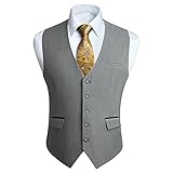 HISDERN Hellgrau Anzugwesten Herren Klassische Hochzeit Business Weste Elegant Casual Einfarbig Westen Formelle Smoking Anzugweste mit Taschen 2XL